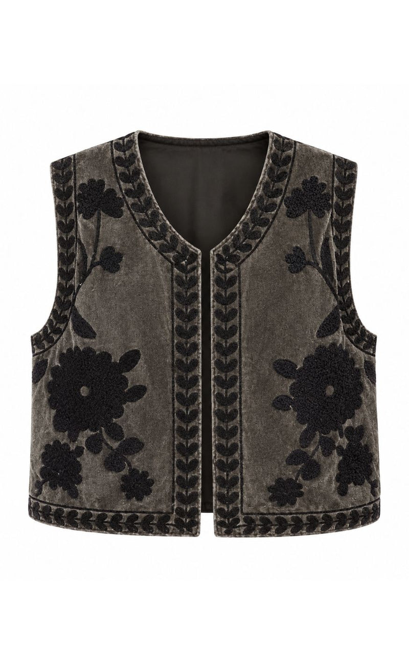 Say INA Copenhagen Vest - Abella - Grey W. Black Flower Embroidery