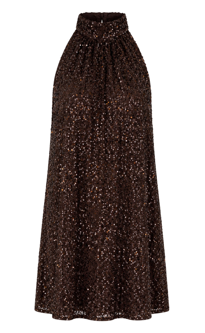 Say INA Copenhagen Kjole - Janessa Halterneck - Brown Sequin