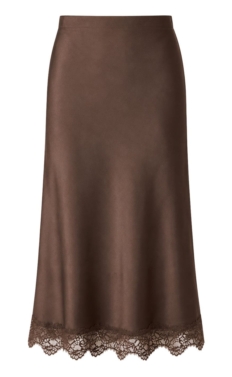 Say INA Copenhagen Skjørt - Jasmille Satin - Dark Brown W. Lace
