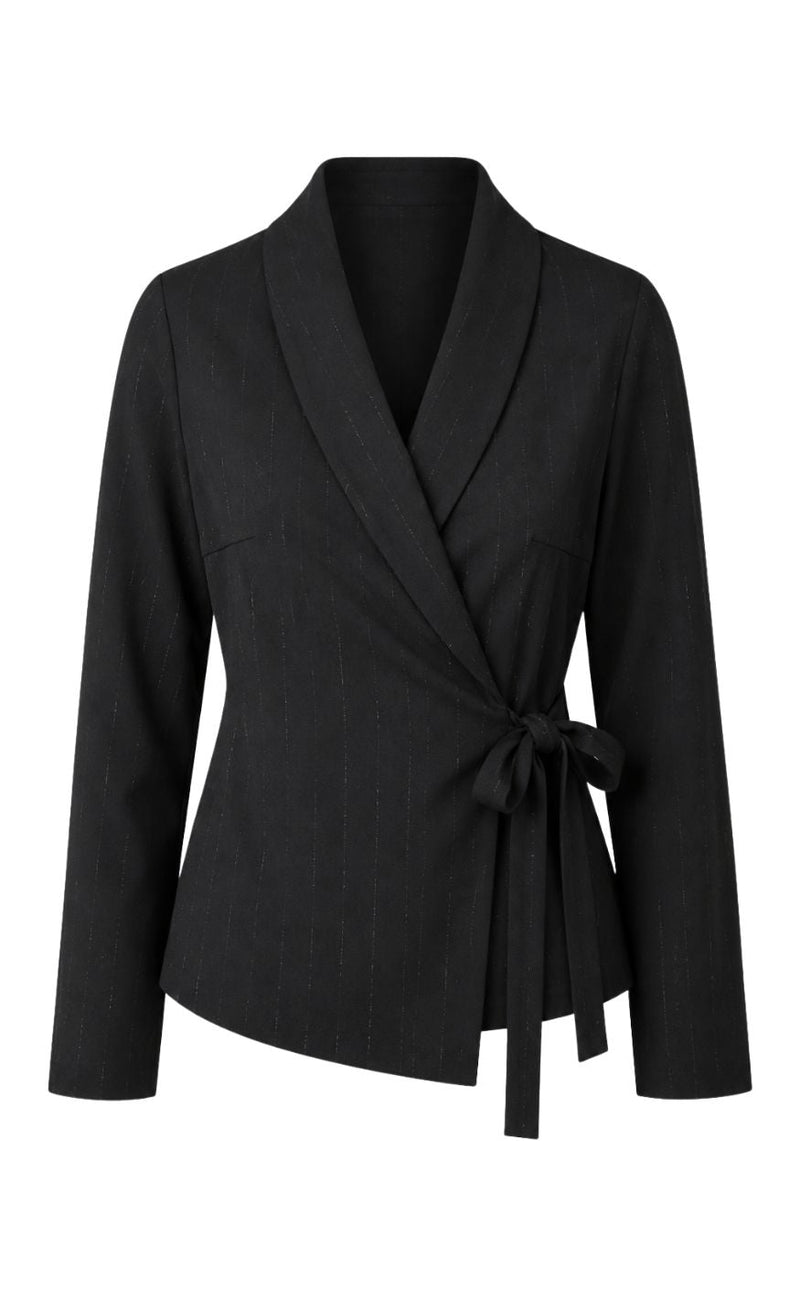Say INA Copenhagen Bluse - Kaja Wrap - Black W. Glitter Stripes