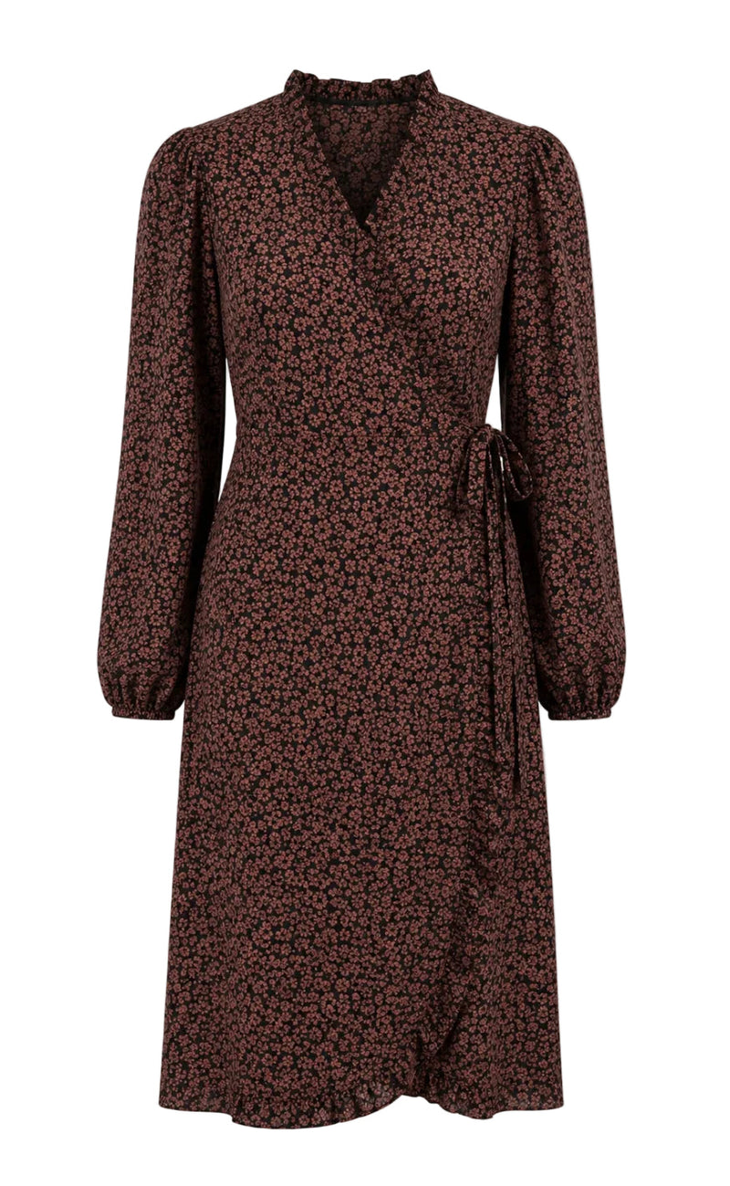 Say INA Copenhagen Kjole - Catja Wrap - Dark Brown Flower