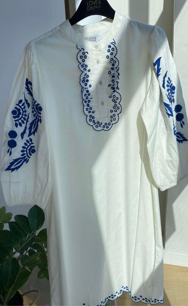 Love & Divine Kjole - Love967 - Cream/Blue