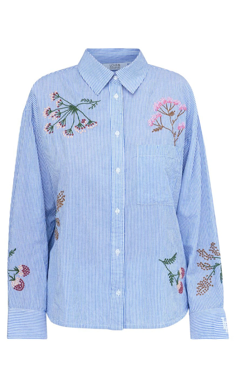Love & Divine Skjorte - Love1555 - Blue Stripe/Flower