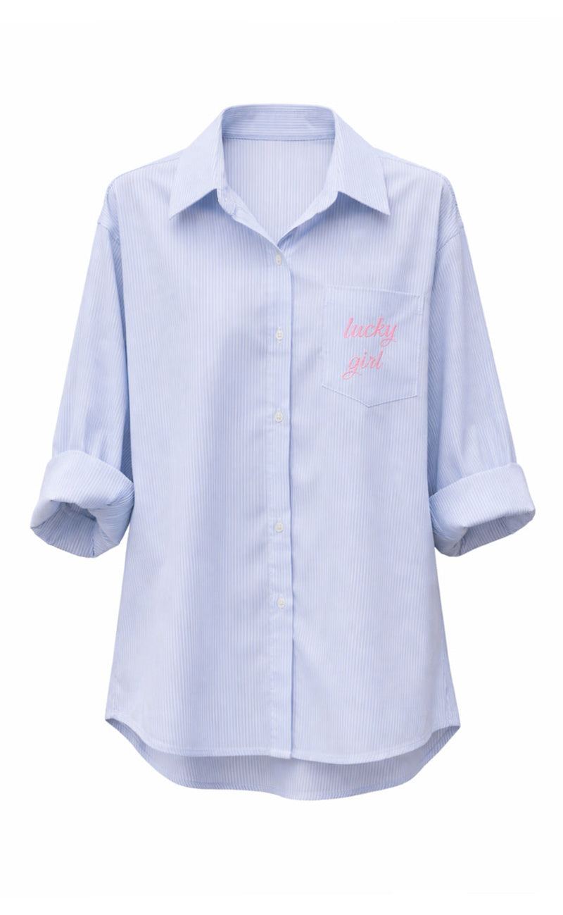 Say INA Copenhagen Skjorte - Lucky Girl - Light Blue Striped