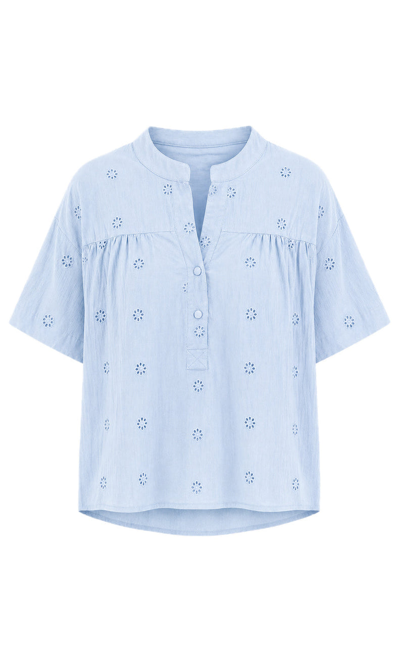 Say INA Copenhagen Skjorte - Melissa - Light Blue W. Embroidery Flowers