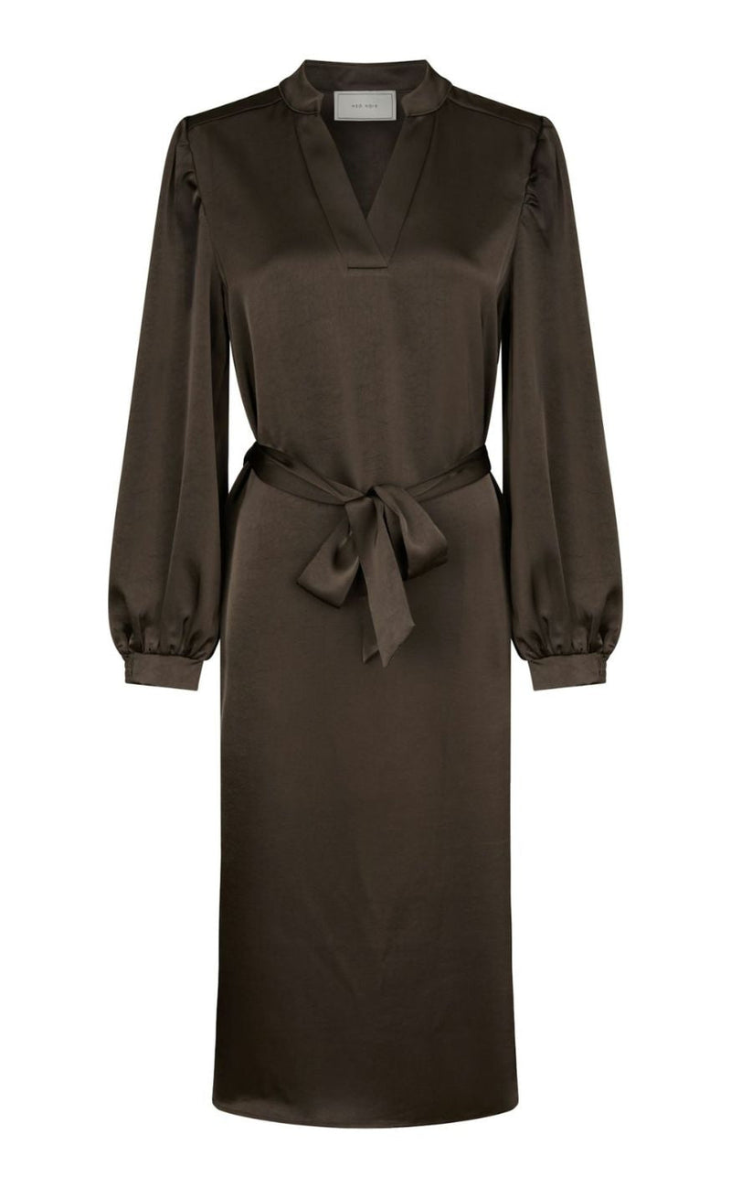 Neo Noir Kjole - Rolana Heavy Sateen - Dark Brown