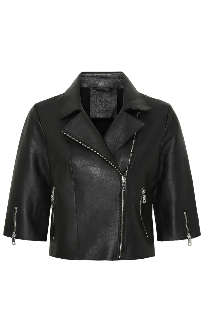 Notyz Jakke - Cropped Jacket - Black w. Shiny Silver acc.