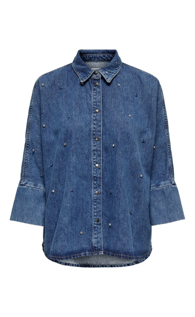 ONLY Skjorte - Grace Rhinestone - Medium Blue Denim