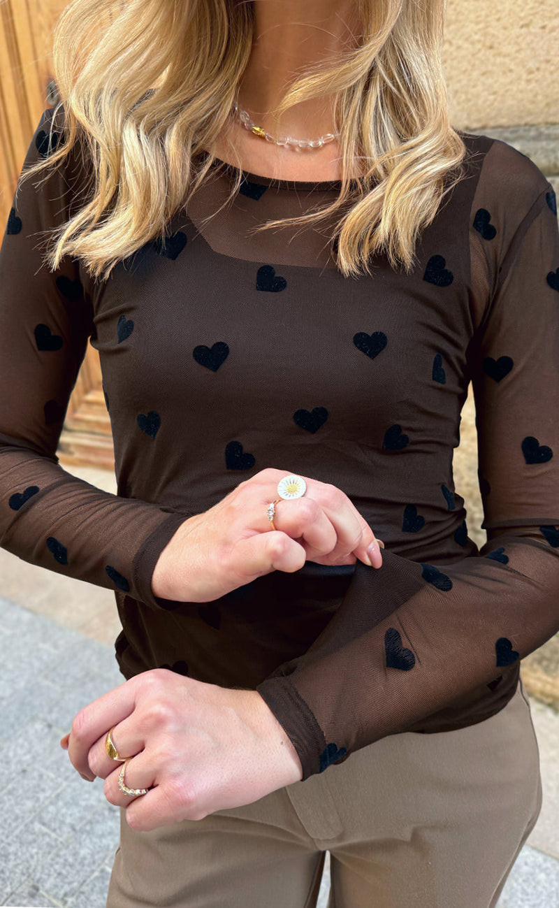 Say INA Copenhagen Bluse - Sophia Mesh - Brown W. Black Hearts