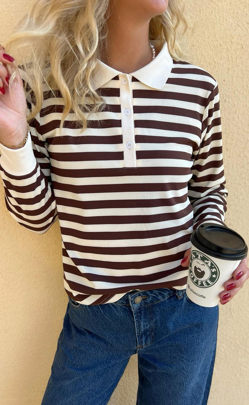 Say INA Copenhagen Polo / Bluse - Pamela - Brown Striped