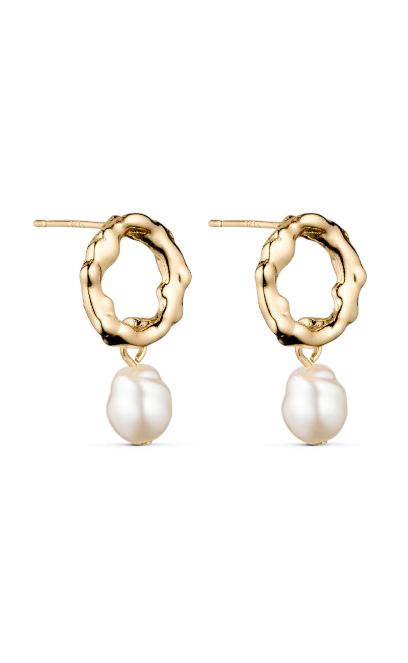 Smykkeli Copenhagen Øreringe - Hammered Pearl - Gold Colour