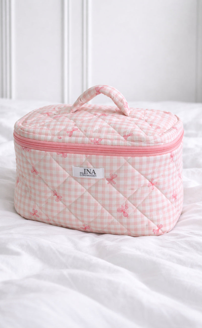 Say INA Copenhagen Makeup Veske - Big - Pink Checks W. Bows