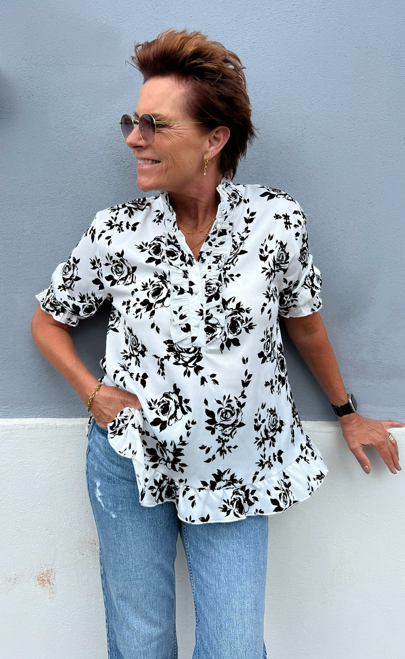 Ina Copenhagen Bluse - Philine - White/Black Roses