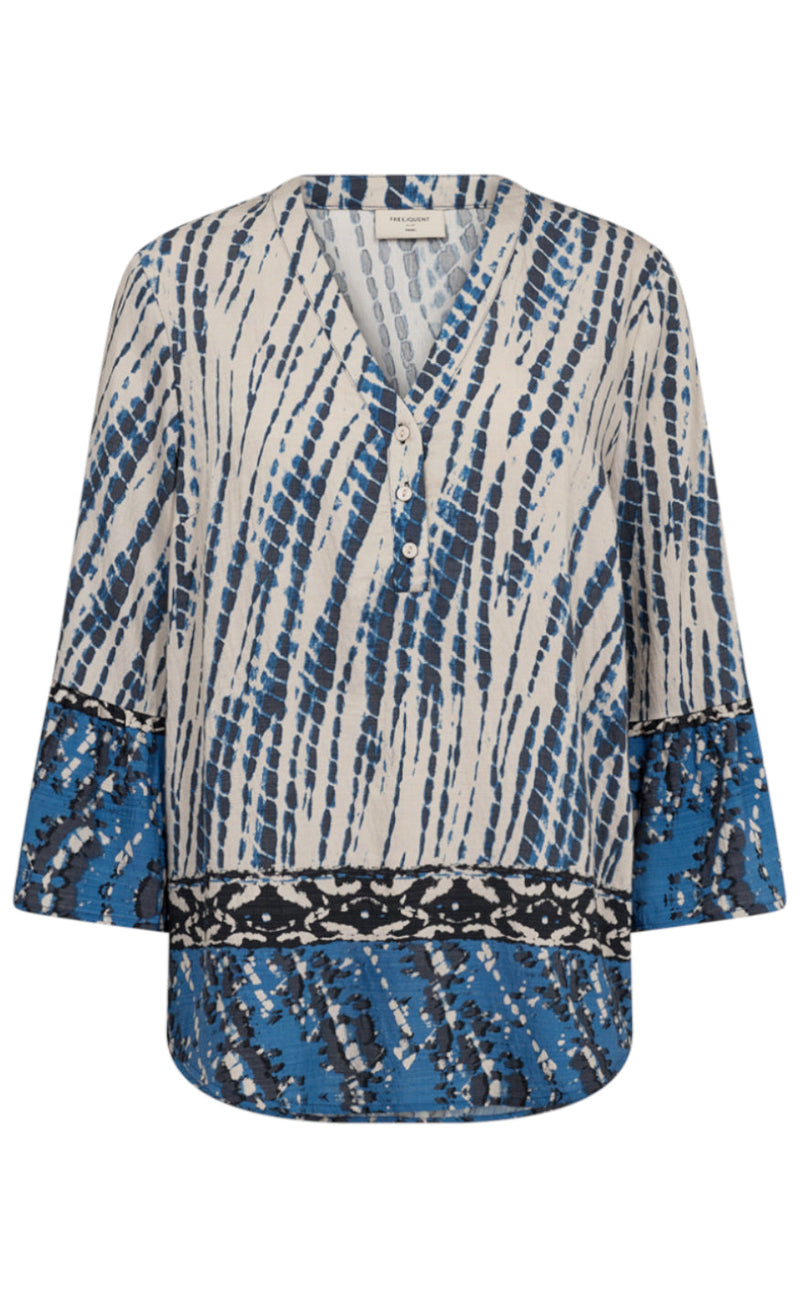 Freequent Bluse - Aby - Pumice Stone W. Ombre Blue