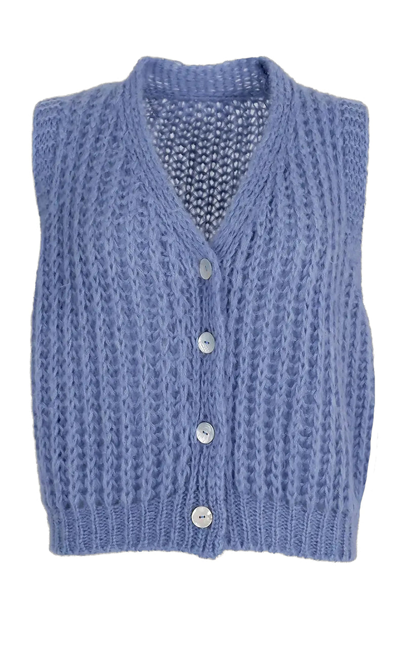 Black Colour Rib Vest - Casey - Soft Blue