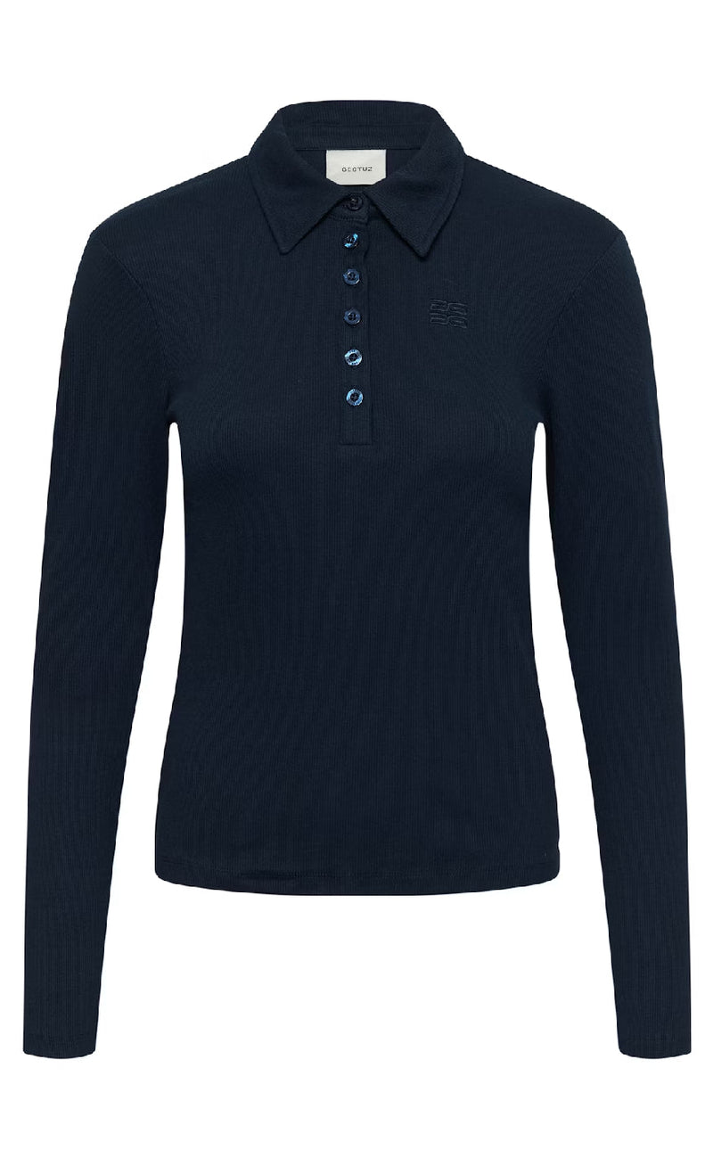 Gestuz Bluse - Drew LS Polo - Sky Captain