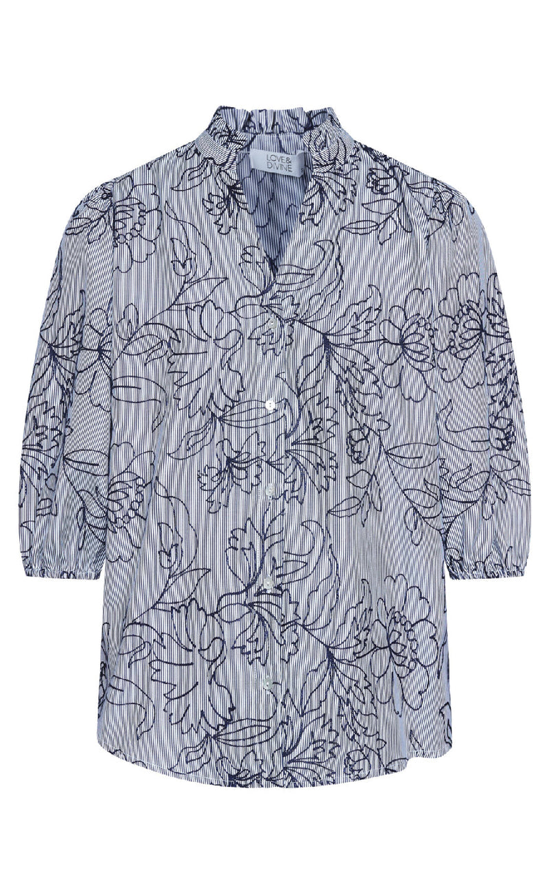 Love & Divine Bluse - Love456-9 - Stripe/Flower