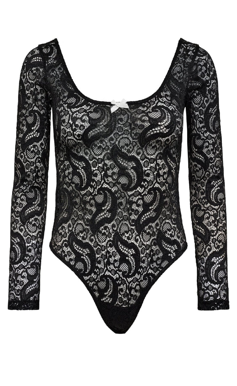 Haute L'Amitié Bodystocking - Summer Lace LS - Black
