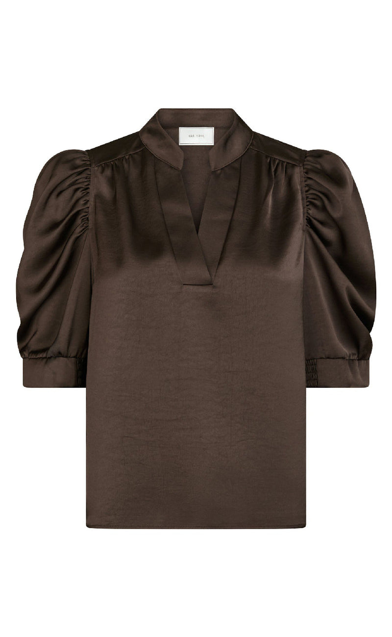 Neo Noir Bluse - Roella Heavy Sateen - Dark Brown