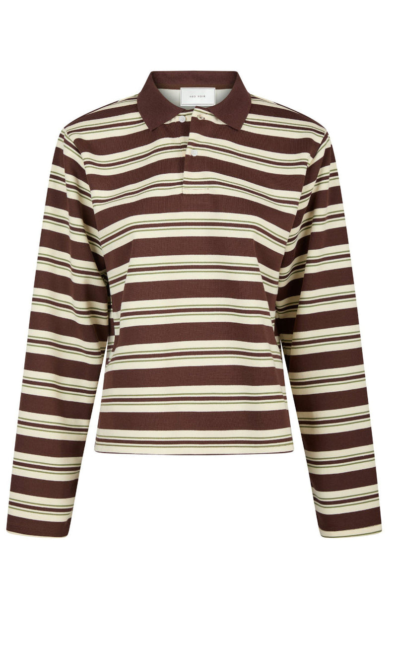 Neo Noir Bluse - Mala Stripe Polo - Brown