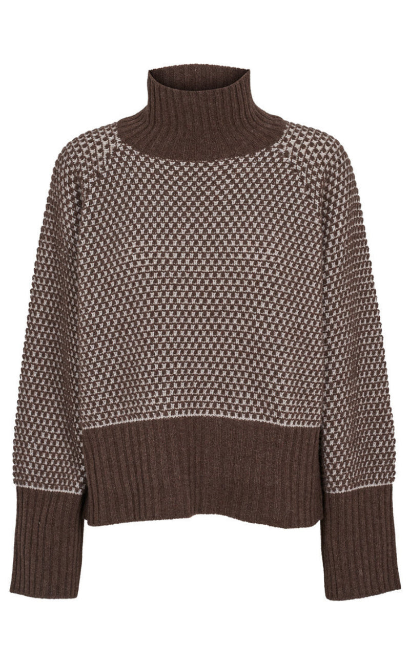 Basic Apparel Genser - Line T-Neck - Light Grey/Brown