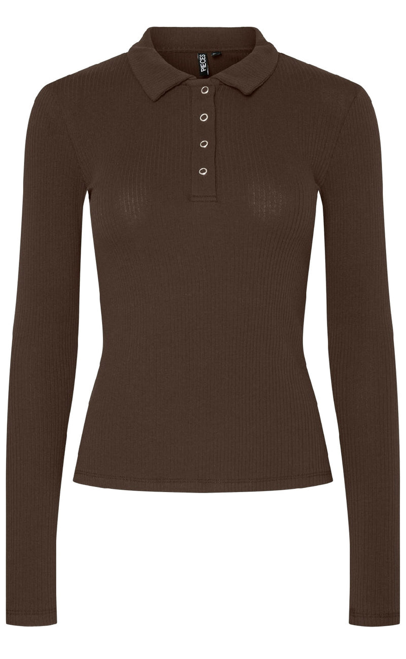 Pieces Bluse - Kitte LS Polo - Chicory Coffee
