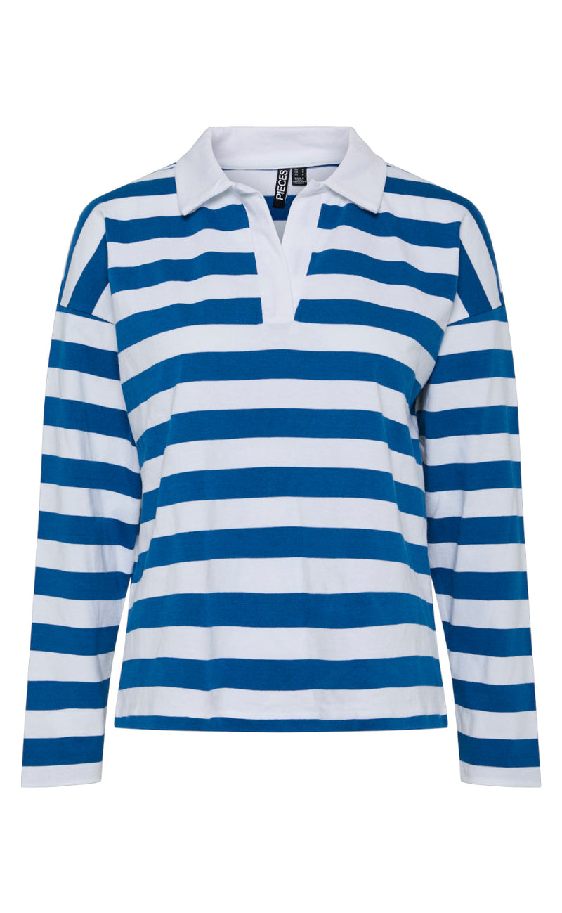 PIECES Bluse - Alina - Bright White w. Princess Blue