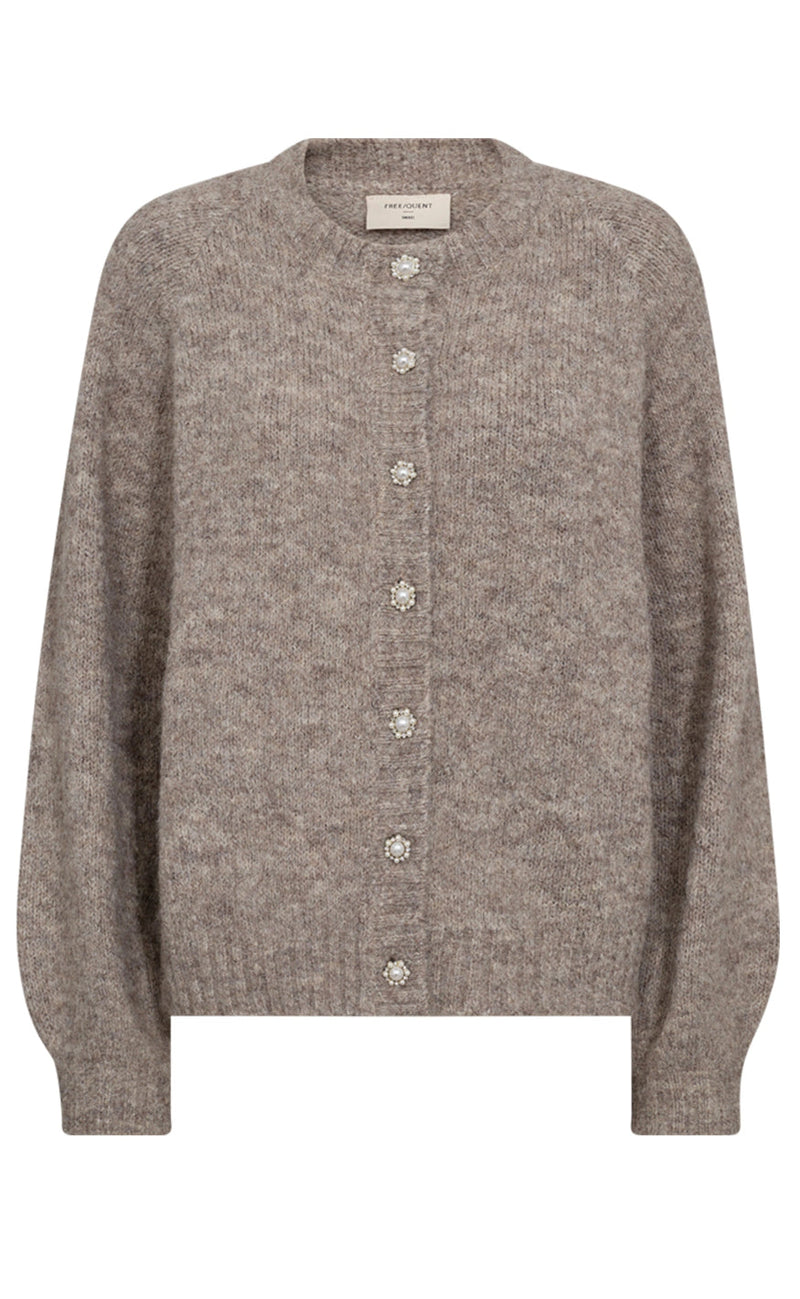 Freequent Cardigan - Louisa Blomsterknap - Desert Taupe Melange