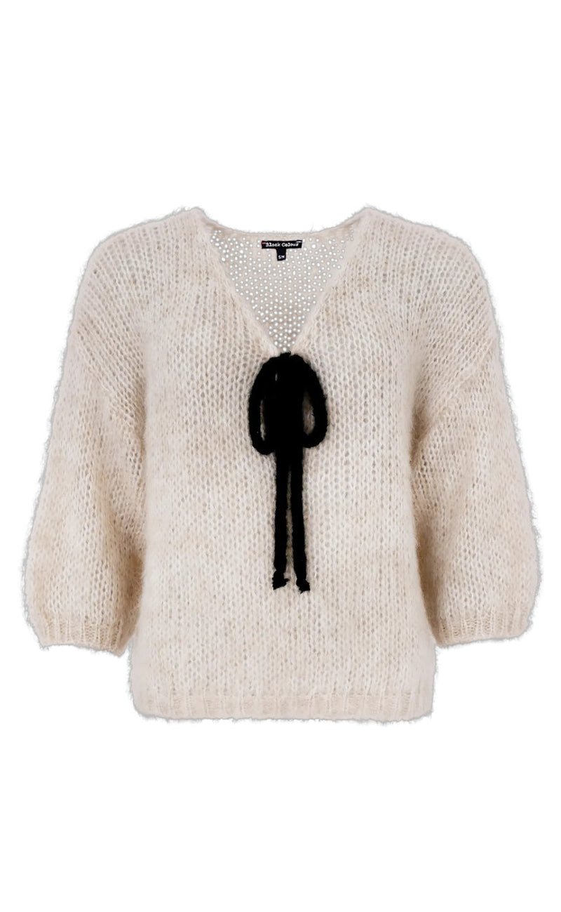 Black Colour Cardigan - Casey Bow - Ivory/Black