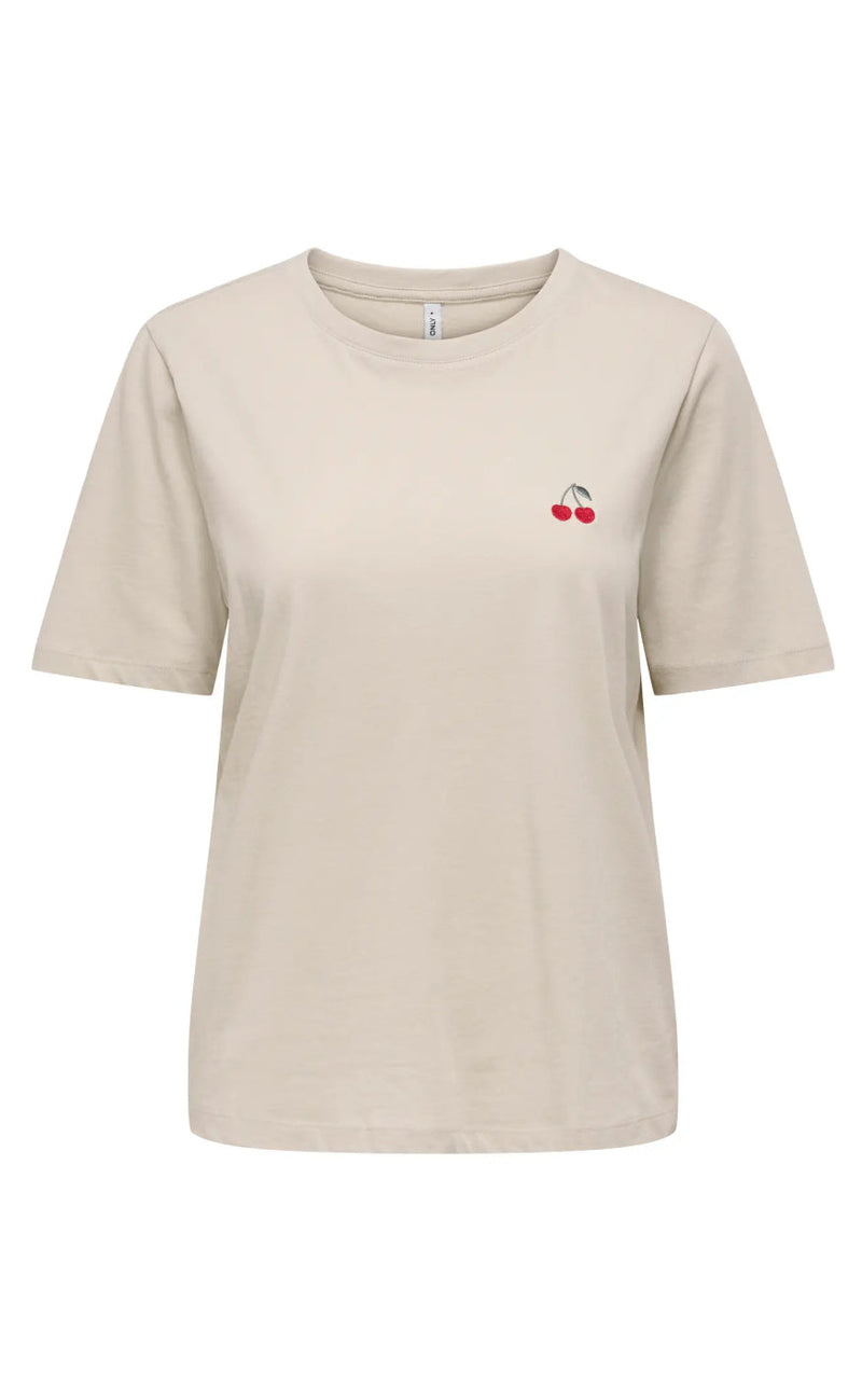 ONLY T-Shirt - Happy - Oatmeal Cherry