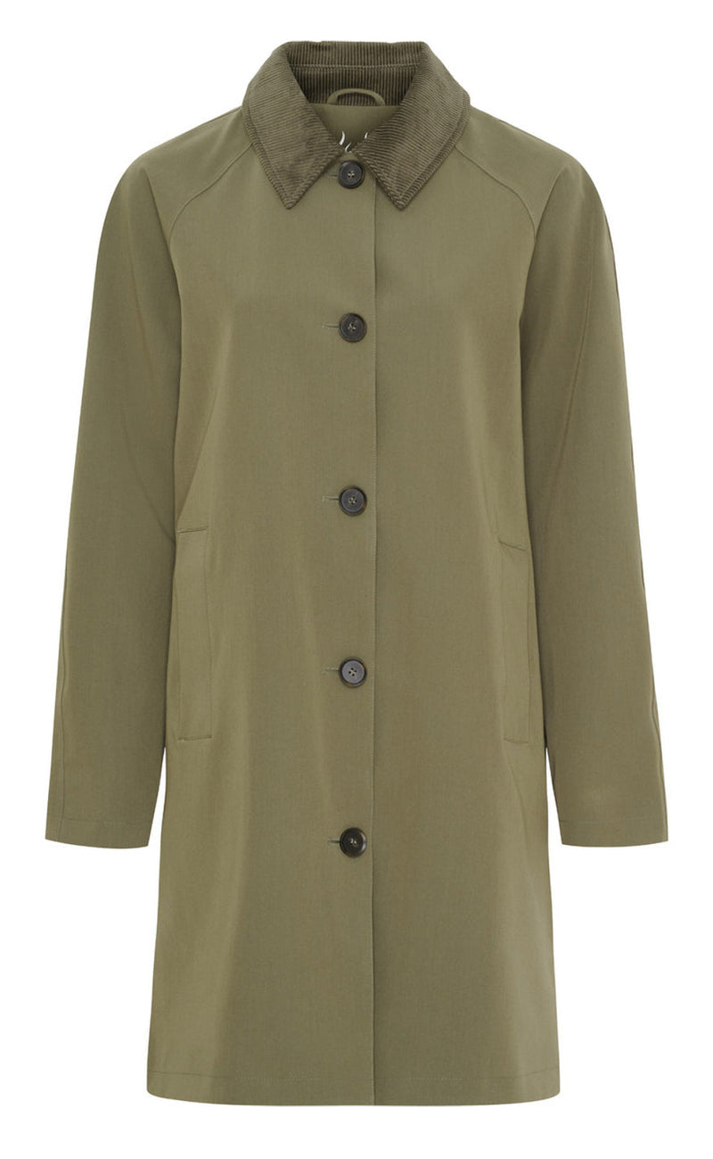 Notyz Kåpe - Coat w. Corduroy Collar - Dusty Olive