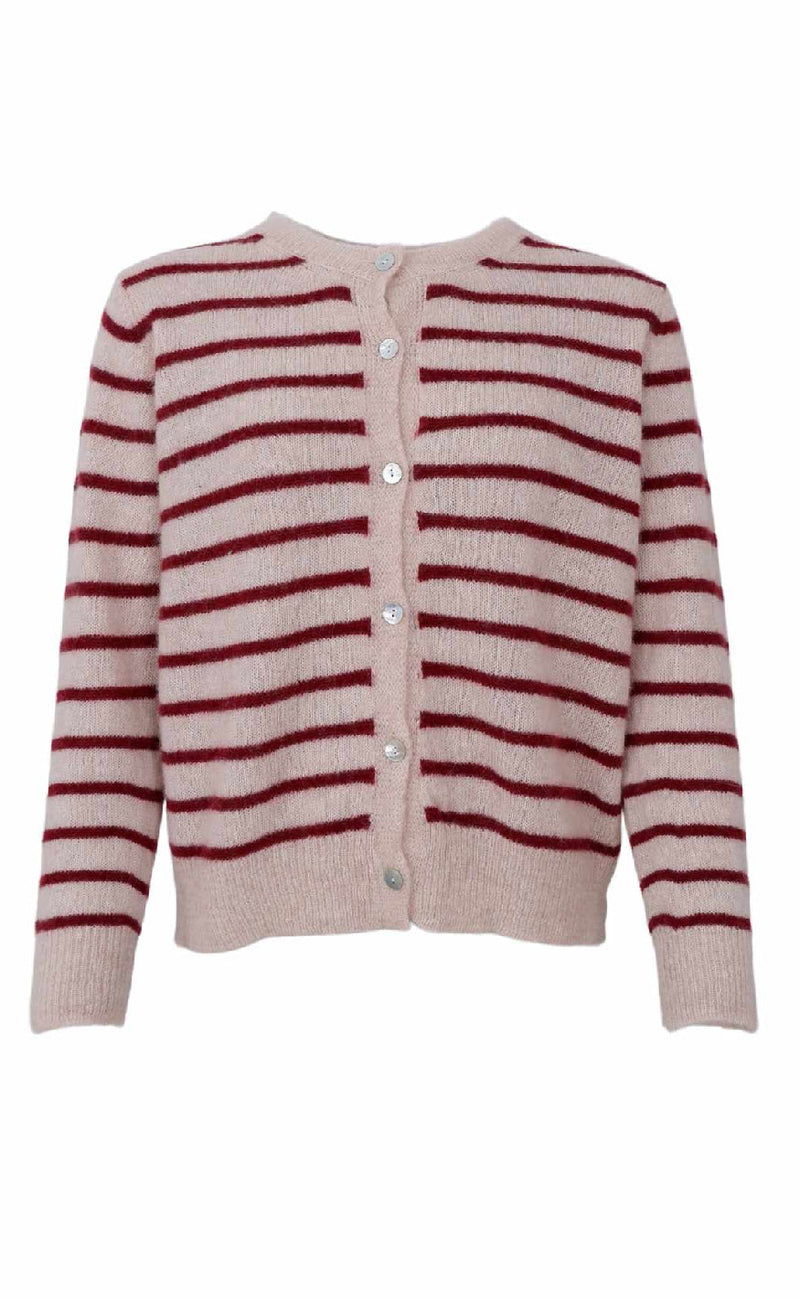 Black Colour Cardigan - Dell Striped - Wine