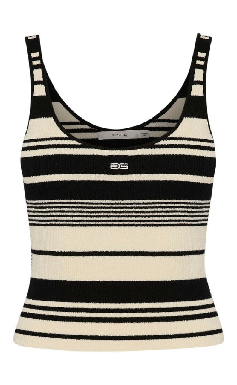 Gestuz Topp - Stela - Black/Birch striped