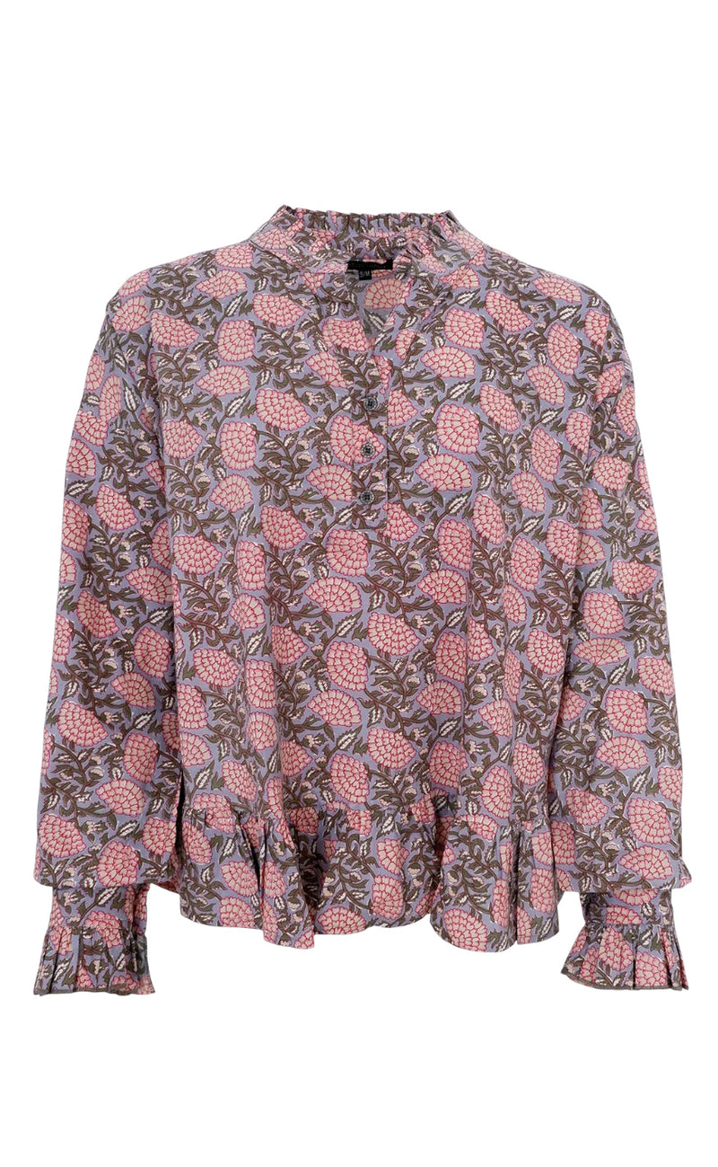 Black Colour Bluse - Flora Ruffle - Grey Fanny