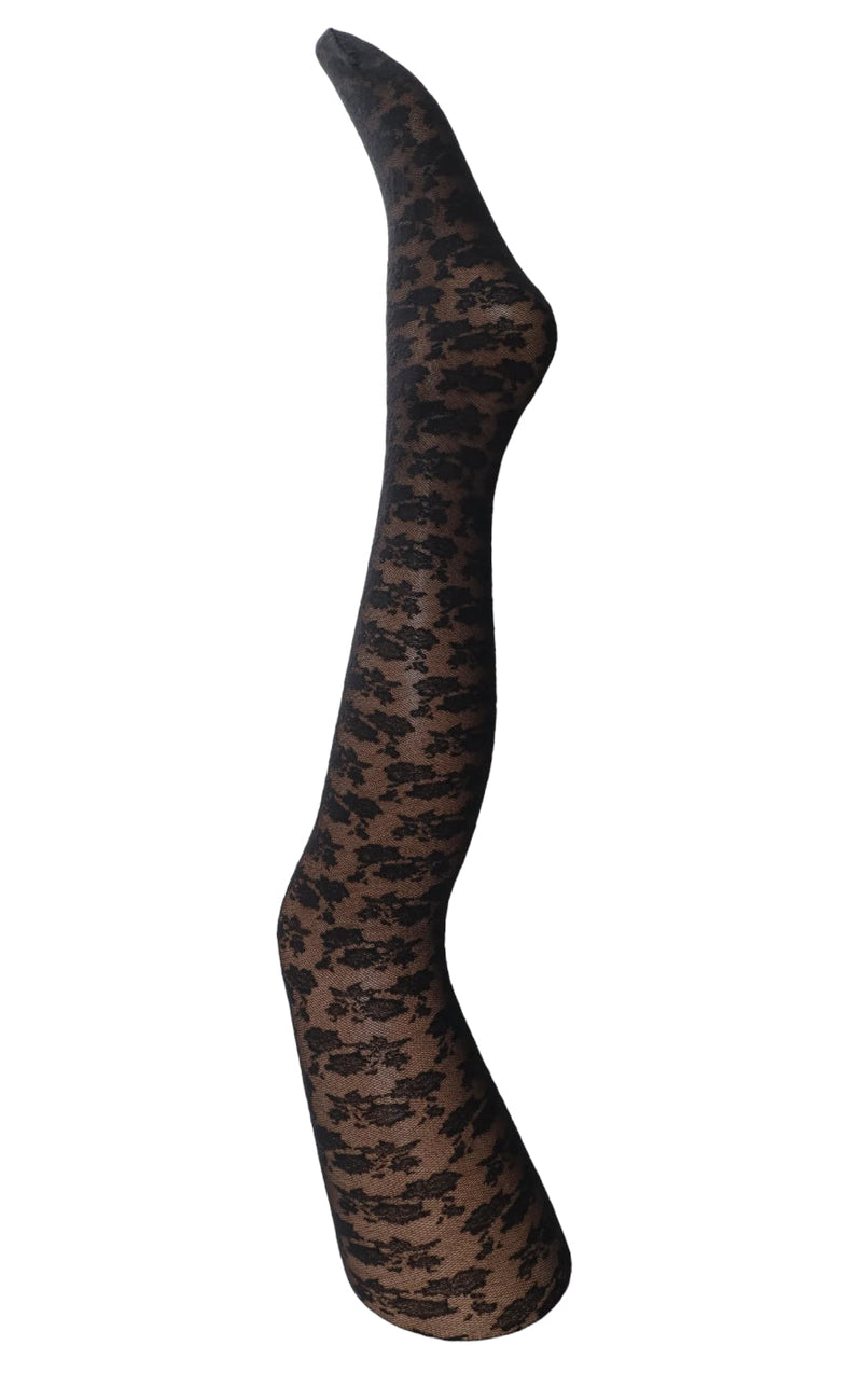 Black Colour Strømpebukser - Flower Lace - Black
