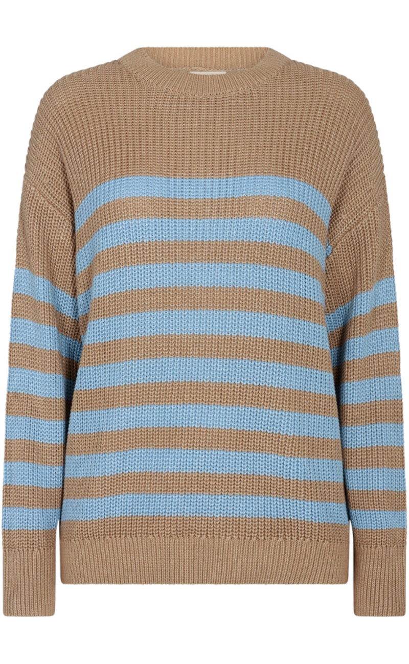 Freequent Pullover - Iben - Desert Taupe W. Chambray Blue