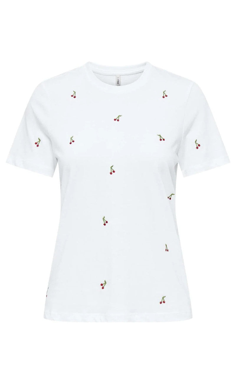 ONLY T-shirt - Ketty Life s/s - Bright White/Cherries