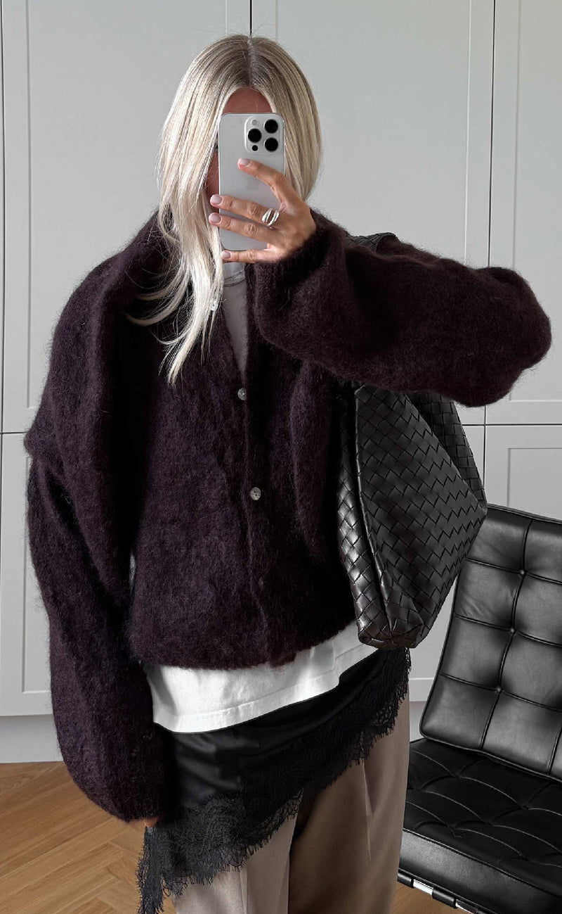 Noella Cardigan - N-Kae Mohair - Dark Brown Chocolate