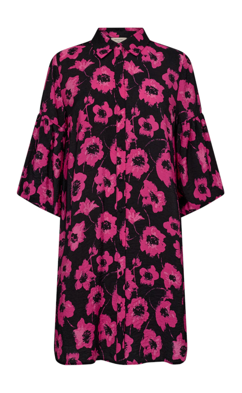 Freequent Kjole - Fluss - Black w. Raspberry Rose