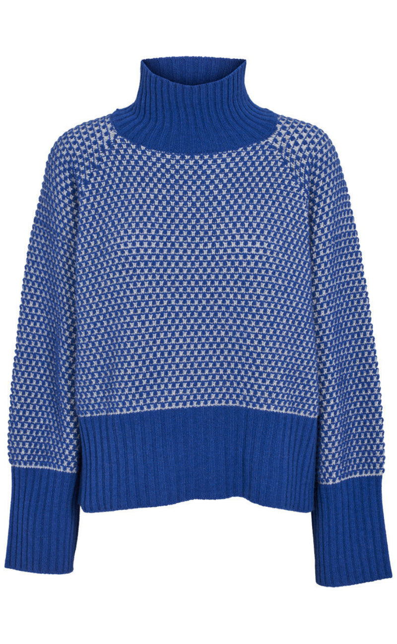 Basic Apparel Genser - Line T-Neck - Light Grey/Blue