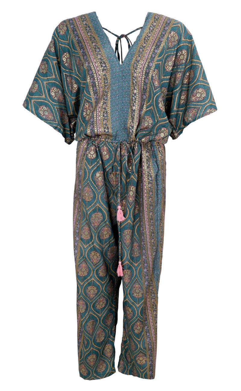 Black Colour Jumpsuit - Luna Double V-Neck - Green Tulip