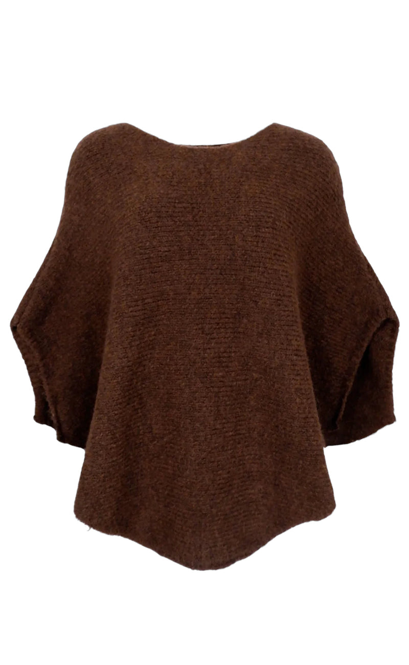 Black Colour Poncho - Pella - Coffee