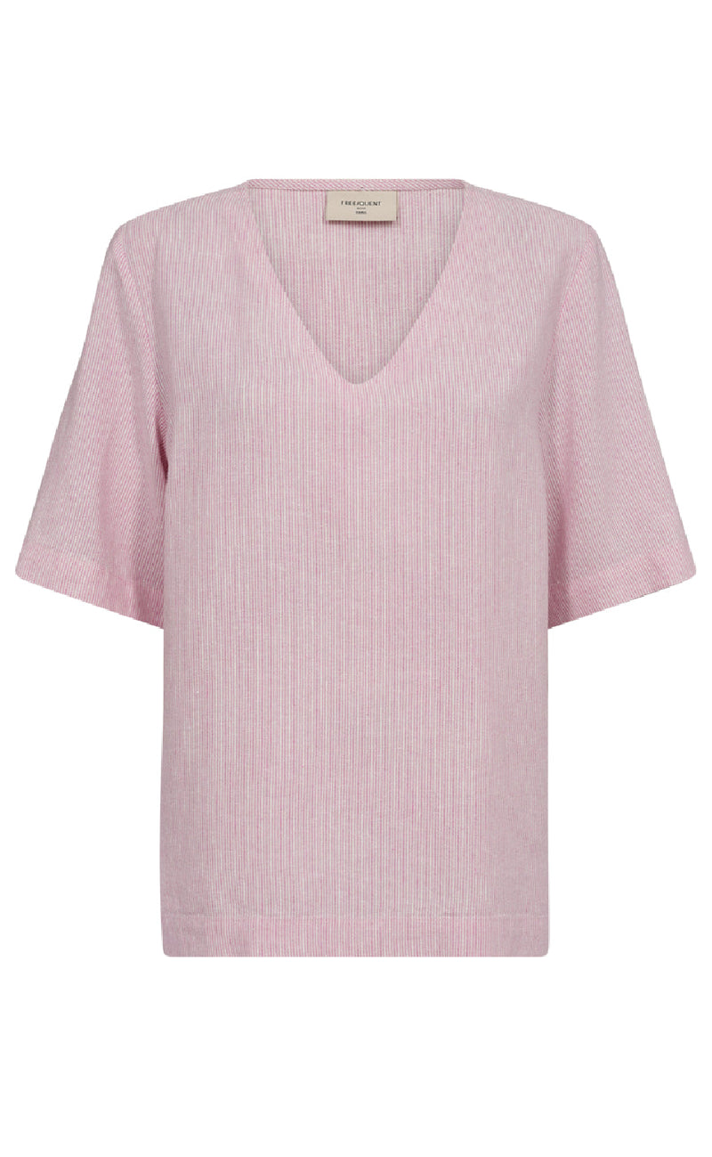 Freequent Bluse - Lava - Off White w. Fuchsia Pink