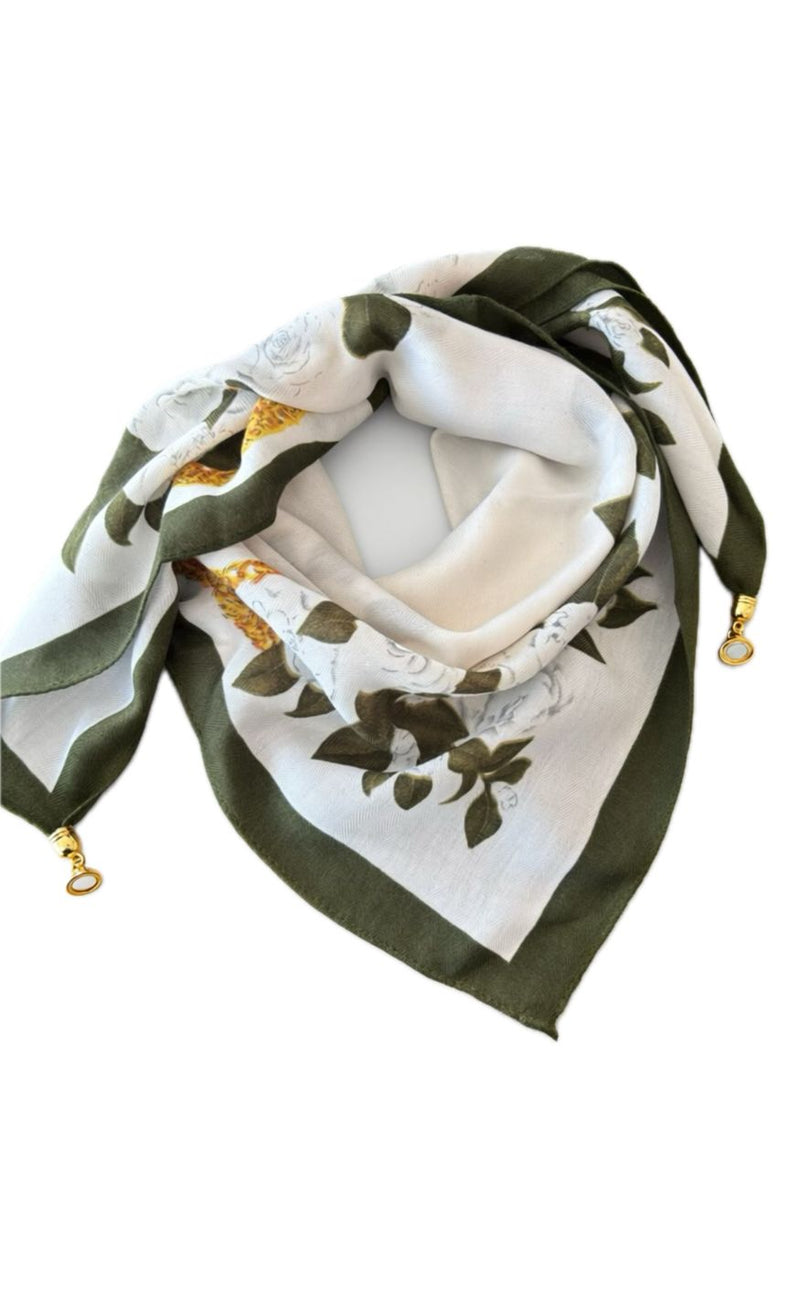 Tim & Simonsen Skjerf - Franny Jewelry - White Flower - green-yellow