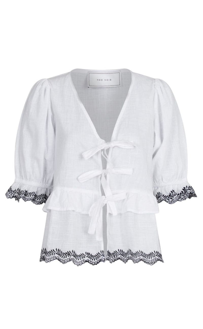 Neo Noir Bluse - Raya Embroidery - White/Black