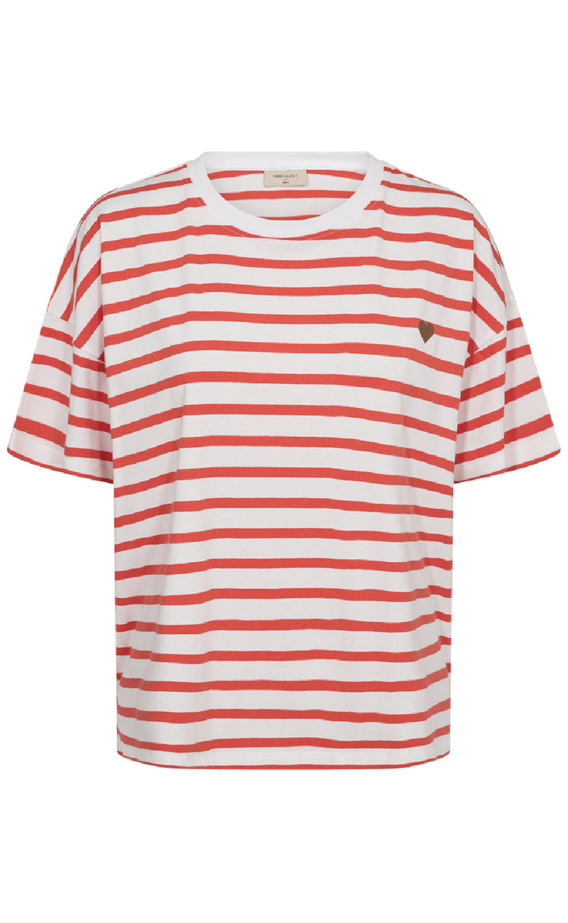 Freequent T-shirt - Fenjal - Brilliant White w. Hot Coral