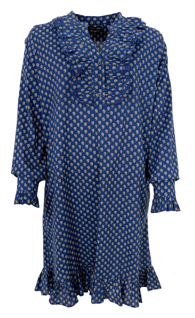 Black Colour Kjole - Flora Ruffle - Blue Floral