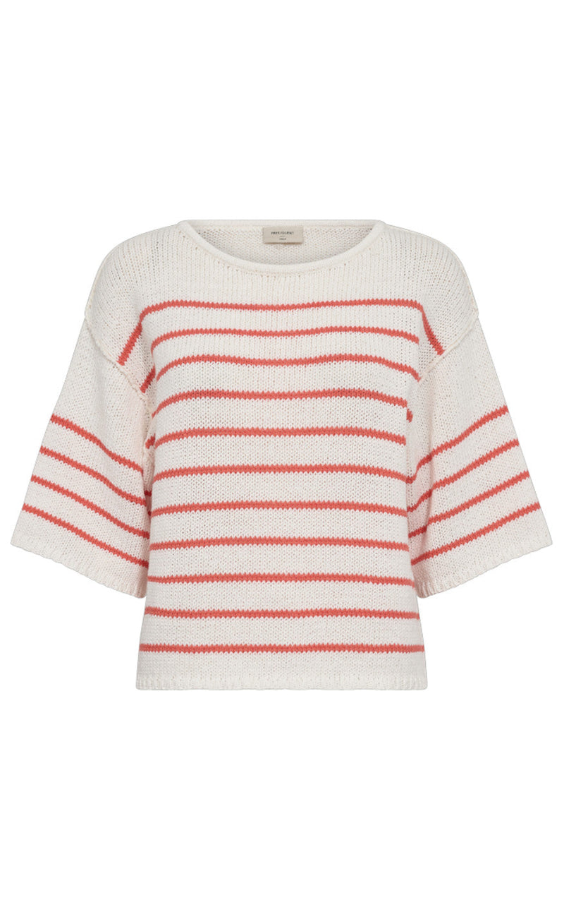 Freequent Bluse - Grande - Brilliant White w. Hot Coral