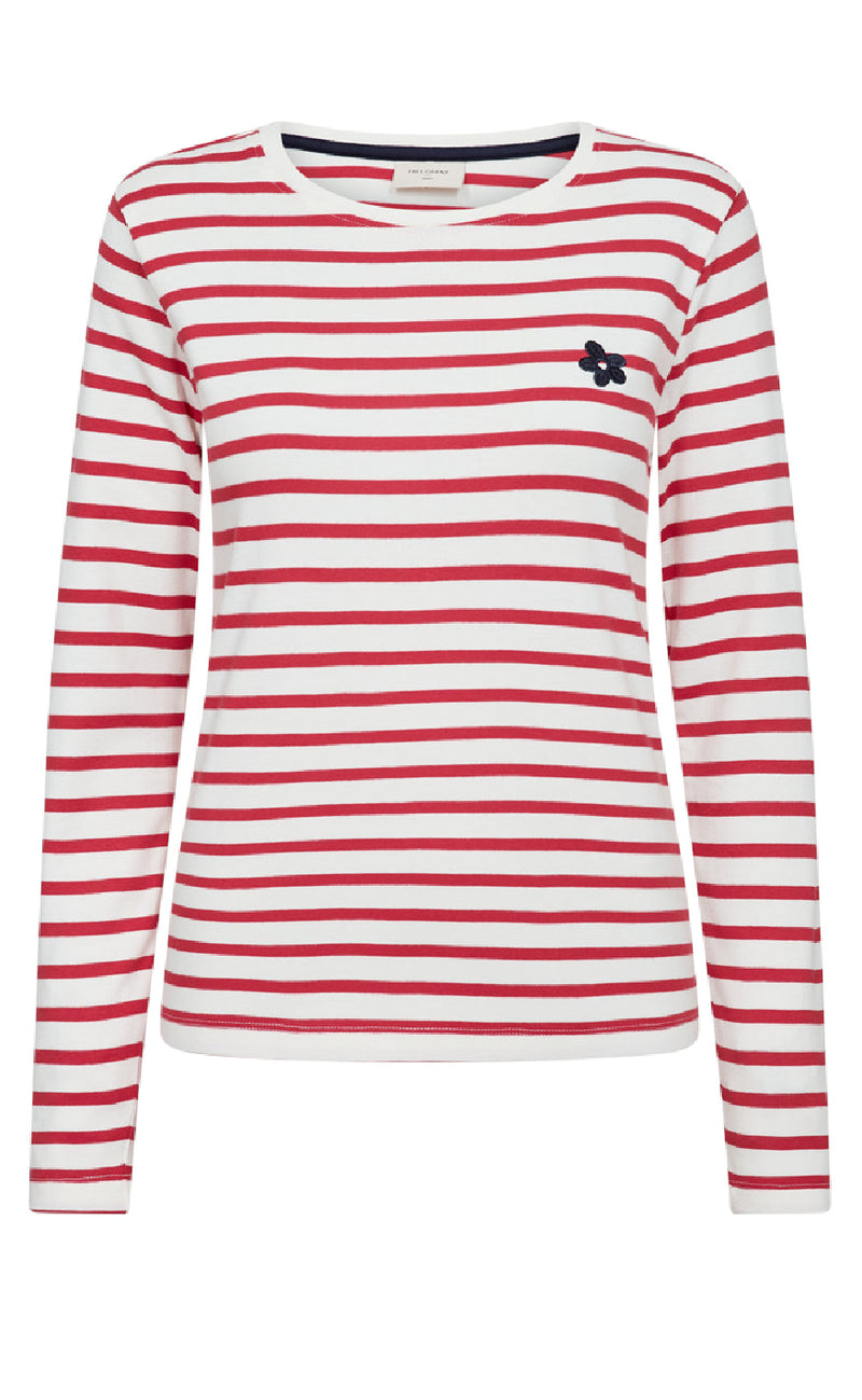 Freequent Bluse - Famila - Star Off-White w. True Red