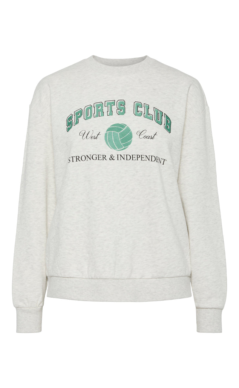 PIECES Sweatshirt - Carina - Light Grey Melange w. Green Embroidery